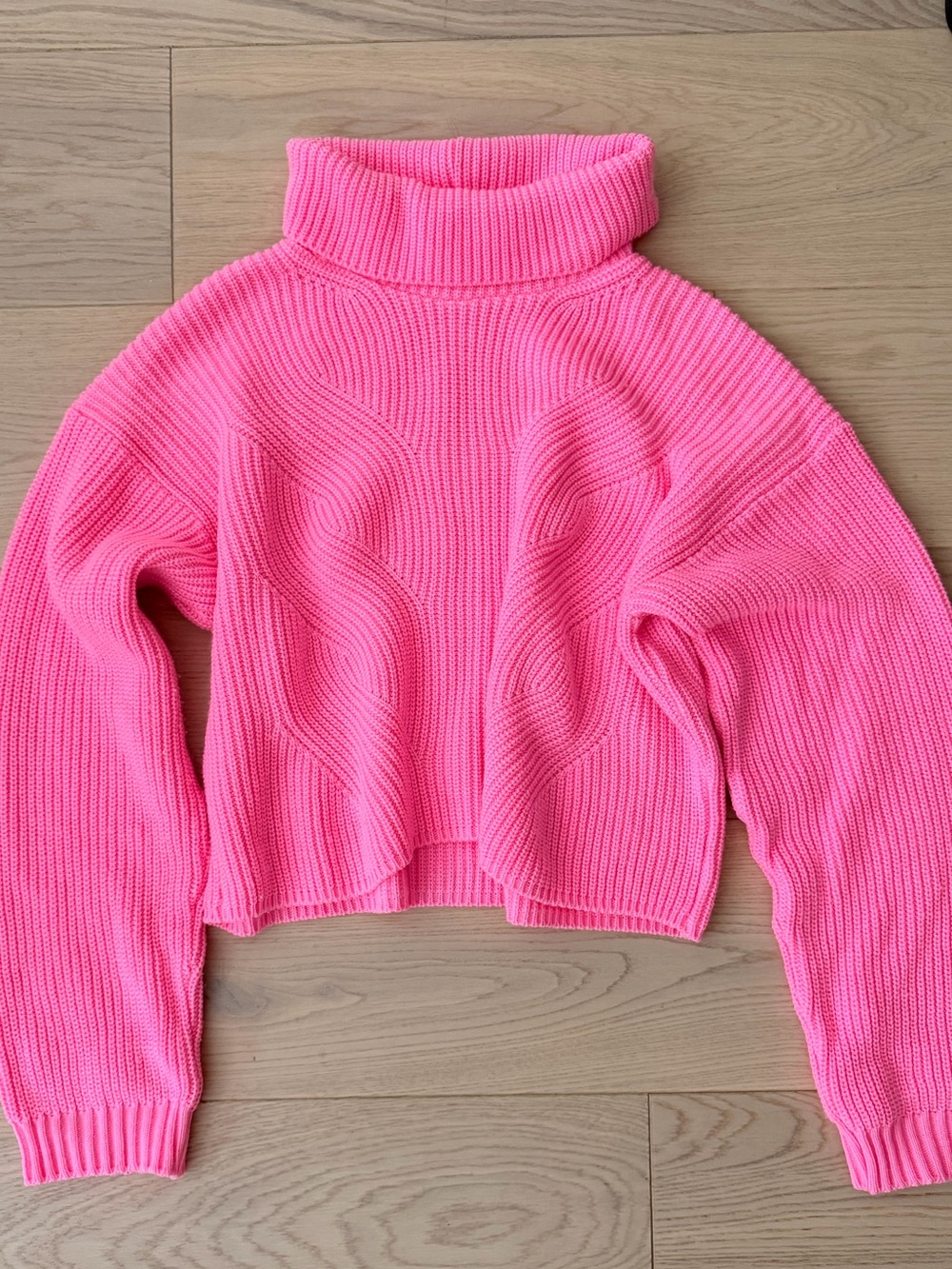 neon pink turtleneck sweater